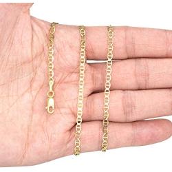 Nuragold 10k Yellow Gold Solid 3mm Anchor Mariner Link Chain Pendant Necklace, Womens Mens Lobster Lock 16'' 18'' 20'' 22'' 24'' 26'' 28'' 30''