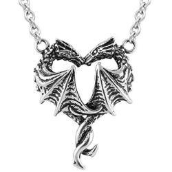 Controse Womens Silver-Toned Stainless Steel Steamin Hot Love Dragon Heart Necklace with Pendant