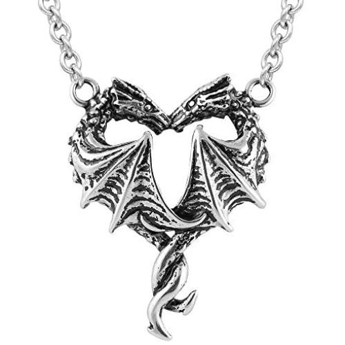 Controse Womens Silver-Toned Stainless Steel Steamin Hot Love Dragon Heart Necklace with Pendant
