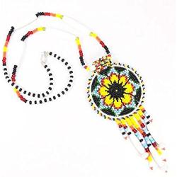 Handmade Orange Black Native American Style Beaded Necklace Earrings Set S-51-SB-8