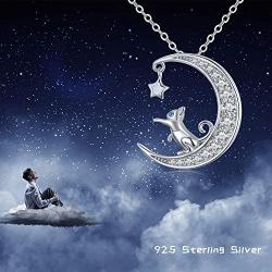 TRISHULA Moon Necklace with Opal Star Light,Infinite Love Y-Necklace,Moon Cat Necklace 925 Sterling Silver Forever Love Sparkling Crescent Jewelry Gift for Women Girls,Teen