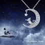TRISHULA Moon Necklace with Opal Star Light,Infinite Love Y-Necklace,Moon Cat Necklace 925 Sterling Silver Forever Love Sparkling Crescent Jewelry Gift for Women Girls,Teen