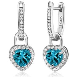 Gem Stone King 925 Sterling Silver London Blue Topaz and White Created Sapphire Earrings (2.40 Ct, Heart Shape 6MM)