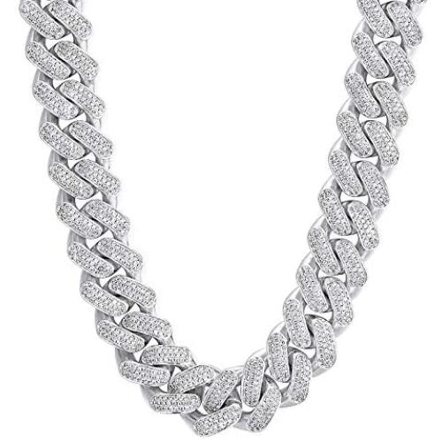 KRKC&CO 12mm/18mm/15mm Iced Cuban Link Chain for Men, 14k Gold Cuban Chain Necklace, Cuban Choker, Hip Hop Jewelry, Prong-Setting 5A CZ Stones, Durable Anti-Tarnish Urban Street-wear Everlasting Shine
