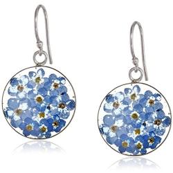 Sterling Silver Pressed Flower Circle Drop Earrings