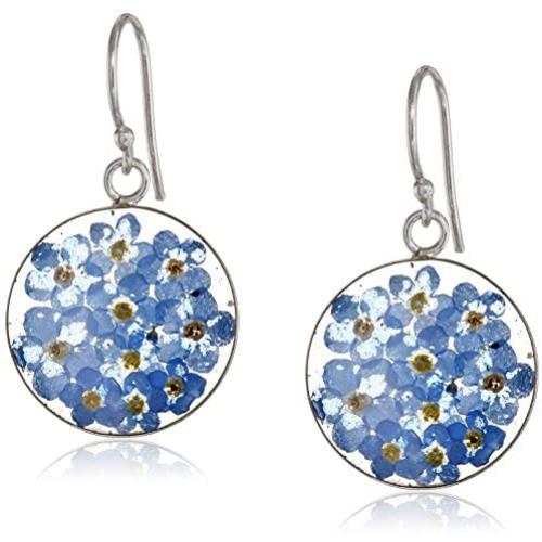 Sterling Silver Pressed Flower Circle Drop Earrings