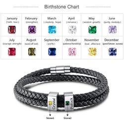 Personalized Men Black Braid 2-5 Names Bracelet Custom Made with Charm Beads Family Inspirational Jewelry Gift for Dad Boyfriend