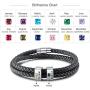 Personalized Men Black Braid 2-5 Names Bracelet Custom Made with Charm Beads Family Inspirational Jewelry Gift for Dad Boyfriend