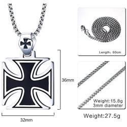 PJ Jewelry Two-Tone Stainless Steel Jerusalem Knights Templar Maltese Cross Pendant Necklace with Box Chain