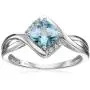 Jewelili Sterling Silver 6MM and 5MM Cushion Swiss Blue Topaz and Round Created White Sapphire Pendant Necklace, Earrings and Ring Jewelry Set