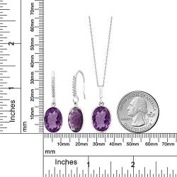Gem Stone King 925 Sterling Silver Purple Amethyst Pendant and Earrings Set (15.00 Ct, 10X14MM Oval with 18 Inch Silver Chain)