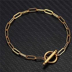 Fashion Stainless Steel Chain Bracelets 2 Pcs Punk Hypoallergenic Paperclip Geometric Oval Gold Silver Link Chain Hip Pop Bangle Jewelry for Women Men