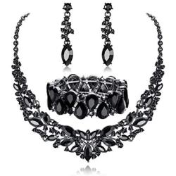 Fiasaso Wedding Crystal Jewelry Set for Women Bridal Rhinestone Necklace Earrings Bracelet Wedding Bridesmaid Jewelry