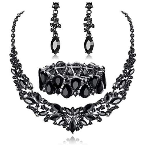 Fiasaso Wedding Crystal Jewelry Set for Women Bridal Rhinestone Necklace Earrings Bracelet Wedding Bridesmaid Jewelry