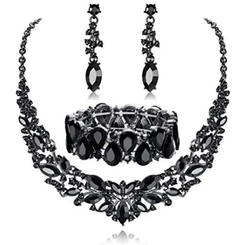 Fiasaso Wedding Crystal Jewelry Set for Women Bridal Rhinestone Necklace Earrings Bracelet Wedding Bridesmaid Jewelry