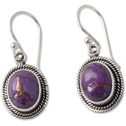 NOVICA Reconstituted Purple Turquoise .925 Sterling Silver Dangle Earrings Purple Majesty
