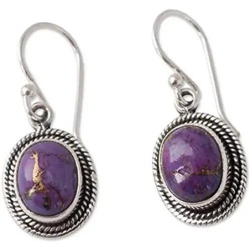 NOVICA Reconstituted Purple Turquoise .925 Sterling Silver Dangle Earrings Purple Majesty NOVICA Reconstituted Purple Turquoise .925 Sterling Silver Dangle Earrings Purple Majesty