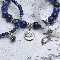 JOVIVI 3pcs Amethyst Rose Quartz Crystal Beaded Chakra Bracelet Natural Healing Energy Lotus Charm Beads Stone Reiki Stackable Stretch Bracelets Set for Women