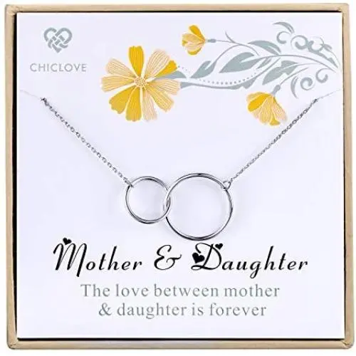 CHICLOVE Mother Daughter Necklace - Mothers Day Jewelry Gift - Sterling Silver Two Interlocking Infinity Double Circles Pendant Necklace CHICLOVE Mother Daughter Necklace - Mothers Day Jewelry Gift - Sterling Silver Two Interlocking Infinity Double Circles Pendant Necklace