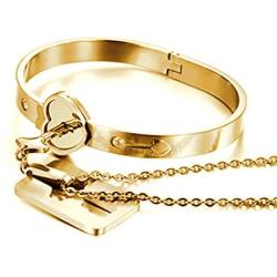 Heart Lock Love Bracelet Bangle Key Chain Necklace Pendant Lover Jewelry Set For Couple Men Women