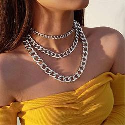 Ingemark 3 Layers Punk Rock Chain Necklace for Women Girls Stackable Layered Cool Chunky Thick Chain Choker Necklace Set