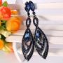 EVER FAITH Womens Crystal Double Marquise Shape Dangle Earrings Blue Sapphire-Color Black-Tone