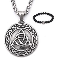 GUNGNEER Trinity Infinity Triquetra Celtic Knot Pendant Necklace Strength Gothic Stainless Steel Jewelry Men Women