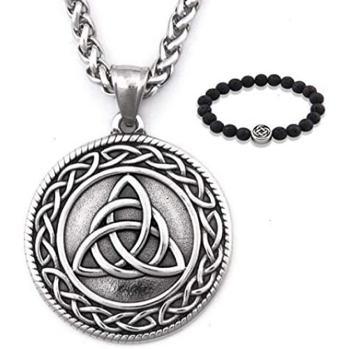 GUNGNEER Trinity Infinity Triquetra Celtic Knot Pendant Necklace Strength Gothic Stainless Steel Jewelry Men Women