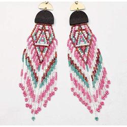 Leverback Dangle Earrings Bohemian Long Tassel Boho Women Girls Drop Handmade Beaded Statement