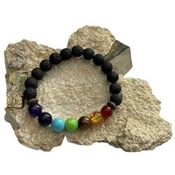 LASA Stones -Lava stones and real 7 chakra stones bracelet unisex - Beaded bracelets - crystals and healing stones - Essential Oil Diffuser Bracelet - Stress relief bracelets. Yoga, Reiki, meditation
