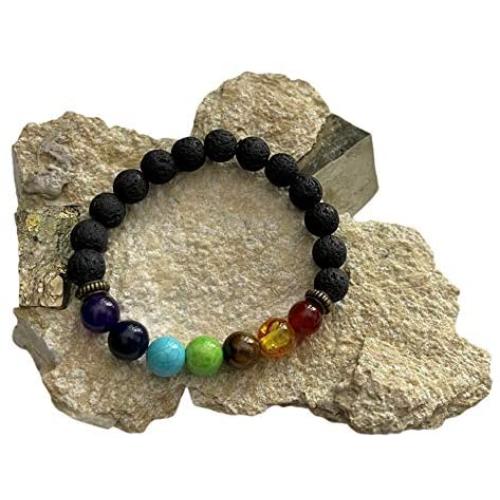 LASA Stones -Lava stones and real 7 chakra stones bracelet unisex - Beaded bracelets - crystals and healing stones - Essential Oil Diffuser Bracelet - Stress relief bracelets. Yoga, Reiki, meditation
