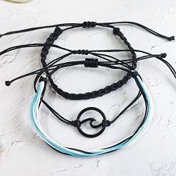 Osemind Wave Bracelet for Women Vsco Bracelets Braided Rope Wax Bracelets Surfer Wave Strand Bracelet Adjustable Mountain Sunflower Bracelet for Girls