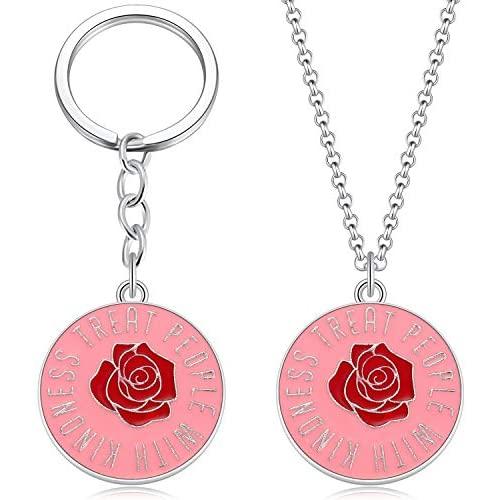 One Direction Gift Harry Style Merch Treat People with Kindness Enamel Necklace Keyring Jewelry Set 2 Pack