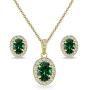 Gold Flashed Sterling Silver Genuine, Created or Simulated Gemstone & CZ Oval Halo Necklace & Stud Earrings Set with CZ Accents