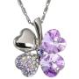Dahlia Four Leaf Clover Necklace with Swarovski Crystals, Rhodium Plated, 16'' with 2'' Extender