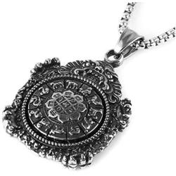 HZMAN Vintage Tibetan I Ching Spiritual Divination Om Stainless Steel Pendant Necklace Yoga Jewelry