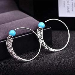 CANEER Turquoise Earrings, Vintage Punk Embossed Earring Statement Fashion Gift Hoop Boho Jewelry for Women