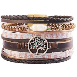 GelConnie Tree of Life Leather Cuff Bracelet Magnetic Multi Strand Wrap Bracelet Bohemian Jewelry for Women, Wife, Sister