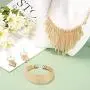 Hanpabum Necklace and Earrings Bracelet 3 Pack Jewelry Set for Women Gold Metal Fringe Drop Collar Necklace and Earrings Bracelet Set