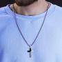 Steve Madden Black Rhodium IP Plated Stainless Steel Diagonal Design Cross Necklace for Men on 26 Inch Box Chain with 2 Inch Extender (Black)