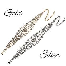 Nicute Rhinestone Choker Necklace Crystal Flower Necklaces Chain Festival Neck Jewelry for Women and Girls (Silver)