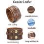Thunaraz Handmade Genuine Leather Bracelet Adjustable Wide Brown Belt Cuff Bangle Punk Wristband