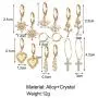 Gold Silver Small Huggie Hoop Earrings Set Map Cross Lightning Hoop Earrings Mini Moon Evil Eyes Feather Heart-shaped Rose Flower Drop Earrings with Charm for Women Girls Minimalist Jewelry