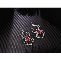 RareLove Gothic Halloween Costumes Earrings Silver Spider with Red Rhinestone Dangle Earrings For Women Girls Alloy Plated