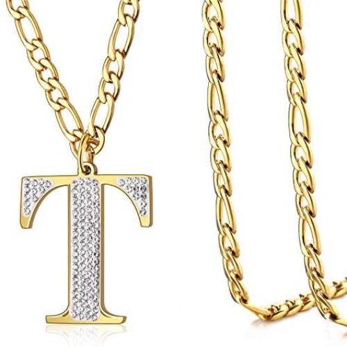 AZAZCCM Initial Necklaces Gold Silver Letter Necklace For Men-Smooth And AAAA Diamond Initial Pendant Stainless Steel Classic Cuban Chain, Bar Street Sports Style Necklace