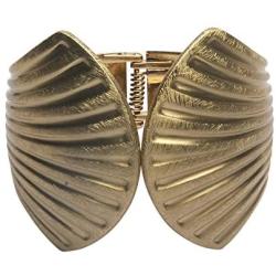 Takobia Womens Scratched Gold Flashed Scallop Shell Design - Hinged Bangle Bracelet - 8 1/2 inches