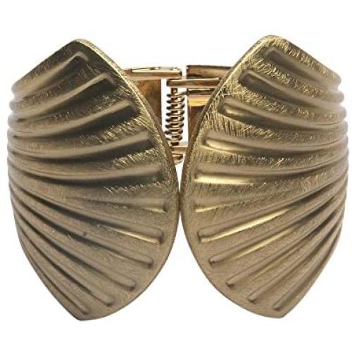 Takobia Womens Scratched Gold Flashed Scallop Shell Design - Hinged Bangle Bracelet - 8 1/2 inches