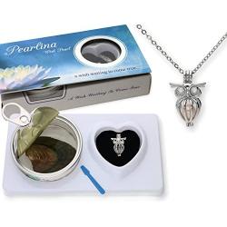 Pearlina Owl Cultured Pearl in Oyster Necklace Set Silver-tone Cage w/Stainless Steel Chain 18''