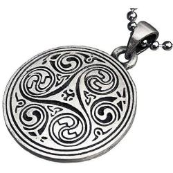Celtic Pagan Wiccan Jewelry Merlin Morgana Wicca Witchcraft Magic Trinity Triskele Triquetra Triskelion Pewter Mens Womens Pendant Necklace Charm Protection Amulet for Men Women w Silver Ball Chain