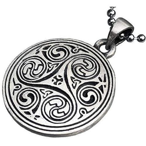 Celtic Pagan Wiccan Jewelry Merlin Morgana Wicca Witchcraft Magic Trinity Triskele Triquetra Triskelion Pewter Mens Womens Pendant Necklace Charm Protection Amulet for Men Women w Silver Ball Chain